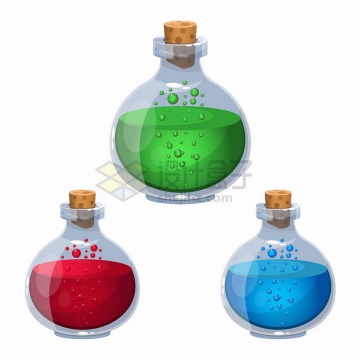 3种颜色的神器药水卡通瓶子png图片素材