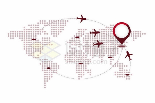 圆点组成的点阵世界地图飞机飞往中国象征了入境旅游7291866矢量图片免抠素材
