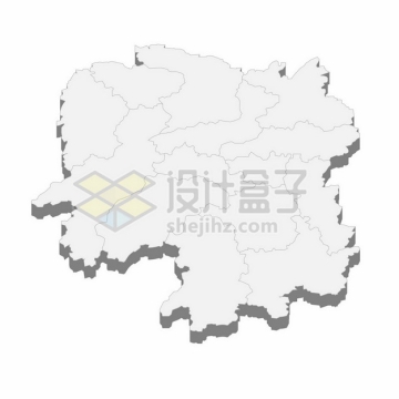 湖南省地图3D立体阴影行政划分地图101476png矢量图片素材