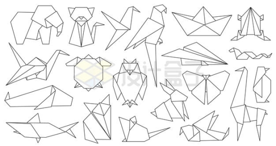 各种折纸线条动物图案千纸鹤6131371矢量图片免抠素材