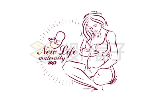 手绘线条风格孕妇怀孕月子中心月嫂公司logo标志设计方案6628193矢量图片免抠素材