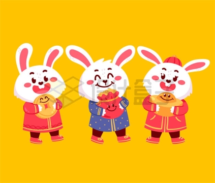 3款兔年卡通小兔子拜年中新年春节插画6896085矢量图片免抠素材