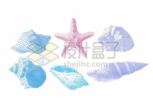 彩色小点组成的各种海螺海星海洋生物8899388矢量图片免抠素材