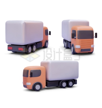 3个不同角度的卡通卡车厢式货车3D模型6359239矢量图片免抠素材