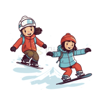 冬天里一起滑雪的卡通女孩9281723矢量图片免抠素材