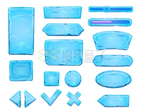 各种蓝色冰块文本框按钮游戏元素2073842矢量图片免抠素材