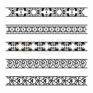  Five types of black complex pattern leaf pattern border separation line 9508708 vector picture free material