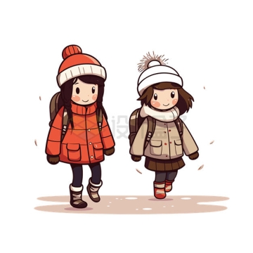 冬天放学一起走路的卡通女孩1046858矢量图片免抠素材