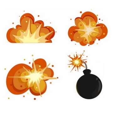 3款漫画风格的卡通爆炸效果和黑色炸弹1959437免抠图片素材