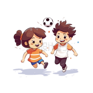正在踢足球的卡通男孩女孩6366276矢量图片免抠素材