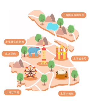 卡通风格上海旅游地图上海知名景点7948225图片素材