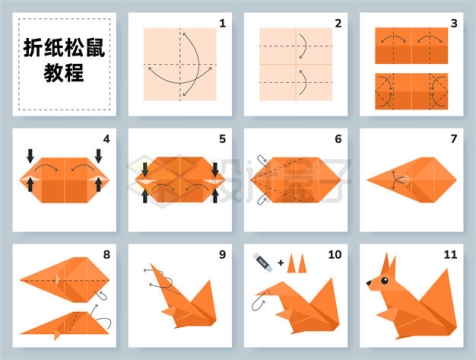 松鼠小动物折纸教程步骤图8962150矢量图片免抠素材