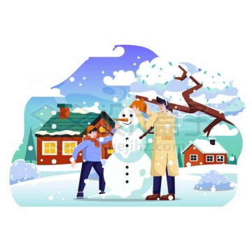 冬天一起堆雪人的父子插画2257540矢量图片免抠素材