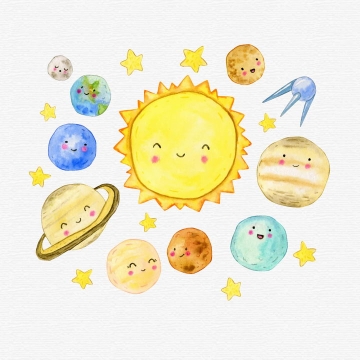 可爱彩绘风格卡通太阳系九大行星图片免抠素材