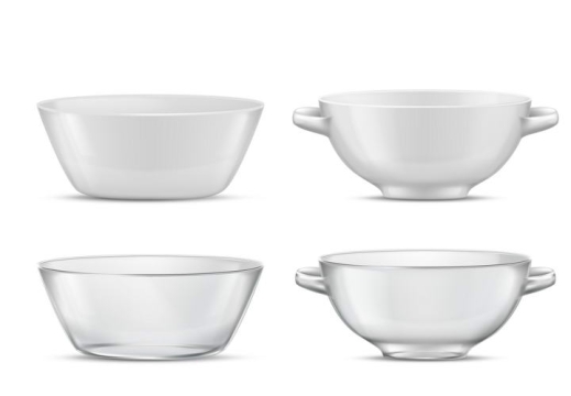 白色的陶瓷汤碗和半透明玻璃汤碗图片餐具图片免抠素材