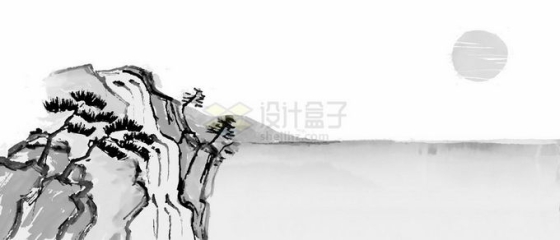  Distant mountains, lakes and waters, and nearby rocks Chinese ink painting style illustration 8824990 vector pictures free download of material