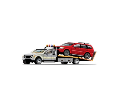 一辆拖车救援车驮着一辆故障红色小汽车5533938矢量图片免抠素材
