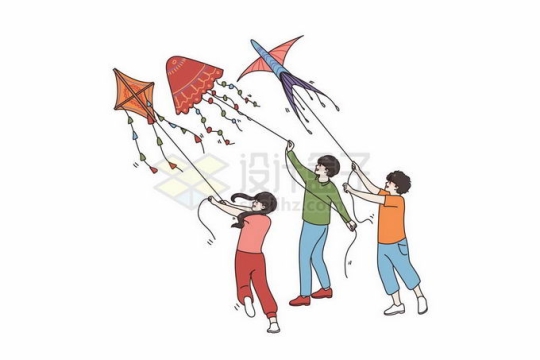 正在放风筝的卡通孩子线条插画8356323矢量图片免抠素材