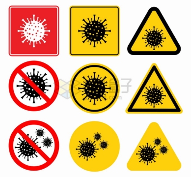 红色黄色方形三角形警示牌标志牌防止新型冠状病毒png图片素材