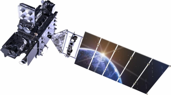 太阳能电池板上反映了地球的人造卫星png图片免抠素材