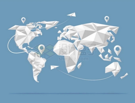 创意白色多边形组成的世界地图全球旅行地图6762134矢量图片免抠素材免费下载