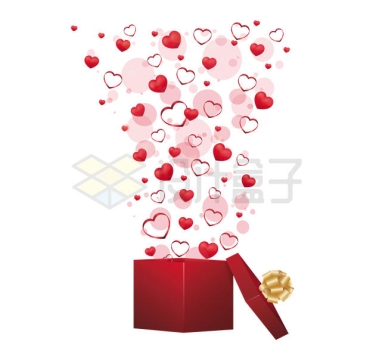 打开的红色礼物盒中飞出的红心图案8057449PSD免抠图片素材