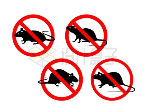 4款灭鼠禁止标志7563903矢量图片免抠素材