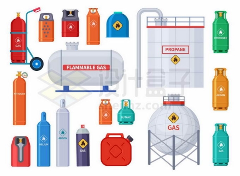 各种燃气罐天然气罐氧气罐储气罐化工厂设施8927464矢量图片免抠素材