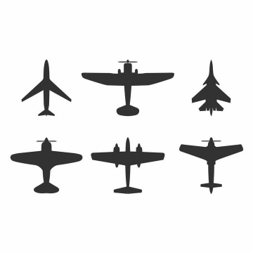 6款战斗机飞机俯视图剪影png图片免抠矢量素材