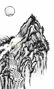 高山悬崖峭壁上的瀑布毛笔画中国水墨画风格插画5630461矢量图片免抠素材免费下载