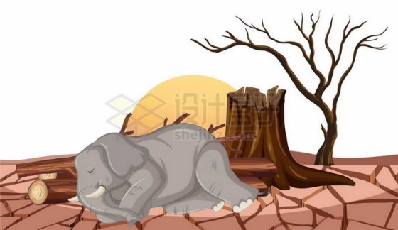 渴死的大象野生动物地面干裂干旱旱灾3483210矢量图片免抠素材