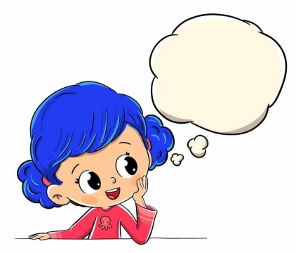 蓝头发的卡通小女孩产生了一个想法气泡对话框png图片免抠矢量素材