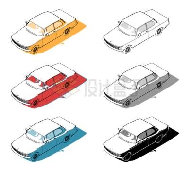 6种风格的手绘线条小汽车4987102矢量图片免抠素材