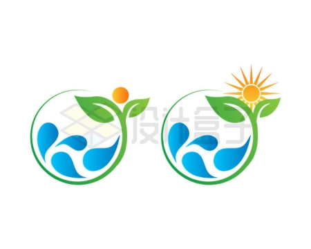 2款太阳植物和水创意绿色环保logo设计方案6156285矢量图片免抠素材
