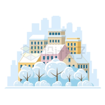 扁平化风格冬天雪景和城市建筑物7436511矢量图片免抠素材