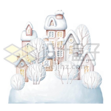 3D卡通风格冬天大雪覆盖的房子小镇9420103PSD图片免抠素材