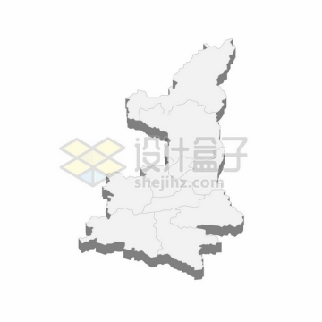 陕西省地图3D立体阴影行政划分地图531941png矢量图片素材