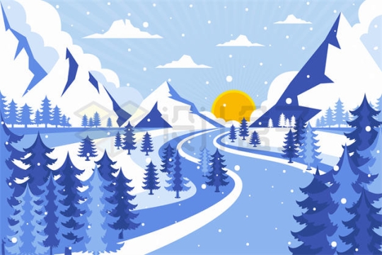 冬天清晨的雪景和雪松风景插画4134951矢量图片免抠素材