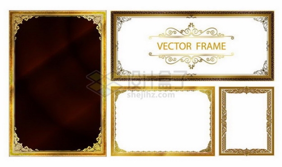 4种复古风格雍容华贵的金色相框边框文本框528686png矢量图片素材