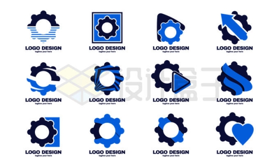 12款蓝色黑色齿轮创意logo设计方案4469554矢量图片免抠素材