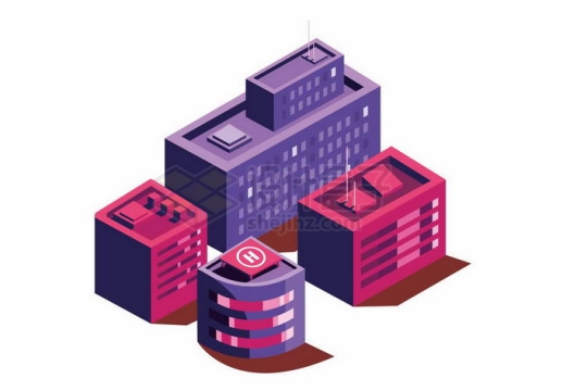 2.5D风格紫红色城市建筑高楼大厦5691821矢量图片免抠素材