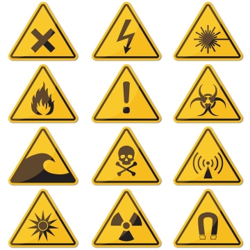 小心带电小心火烛小心有毒等三角形提示牌警告标志警示标牌图片免抠矢量素材