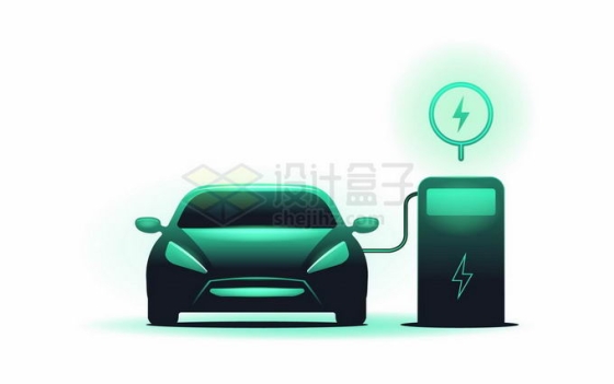 绿黑色电动汽车正在充电桩上充电5144617矢量图片免抠素材