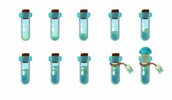 10种卡通游戏中的绿色药水瓶试管png图片免抠矢量素材