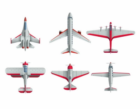 银色红色相间的战斗机大型客机螺旋桨飞机等飞行器png图片免抠矢量素材