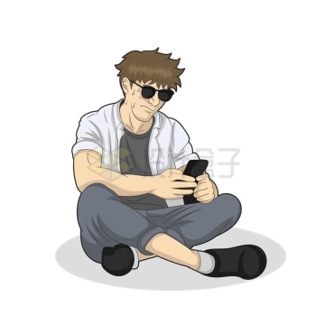 卡通男人盘腿坐在地上玩手机4485935矢量图片免抠素材