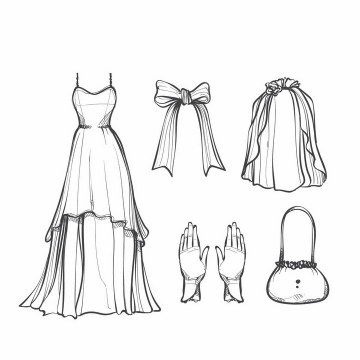 手绘线条素描风格婚纱设计图png图片免抠矢量素材