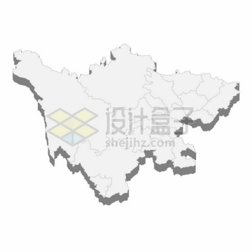 四川省地图3D立体阴影行政划分地图135160png矢量图片素材