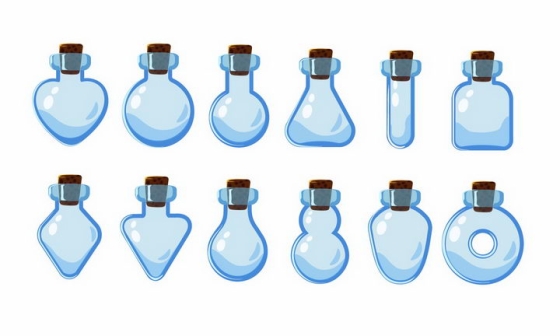 10种卡通游戏中的淡蓝色药水瓶png图片免抠矢量素材