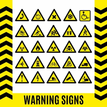 25款三角形小心滑倒等各类提示牌警告标志警示标牌图片免抠矢量素材
